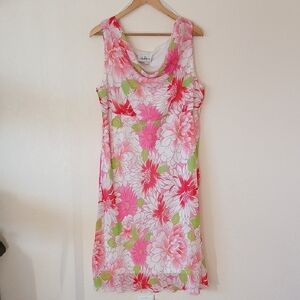Vintage Los Angeles Woman Floral Chiffon Sleeveless Dress Drape Neck